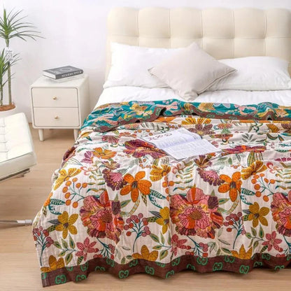 Throw Blanket Reversible Jacquard Floral 100% Cotton