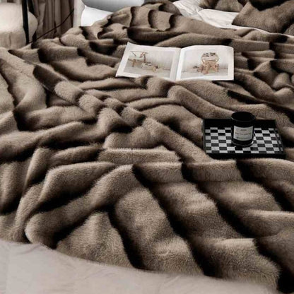 Throw Blanket Ruched Plush Faux Rabbit Fur Lightweight & Machine Washable