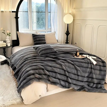 Throw Blanket Ruched Plush Faux Rabbit Fur Lightweight & Machine Washable