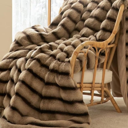 Throw Blanket Ruched Plush Faux Rabbit Fur Lightweight & Machine Washable