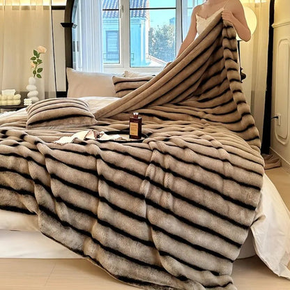 Throw Blanket Ruched Plush Faux Rabbit Fur Lightweight & Machine Washable