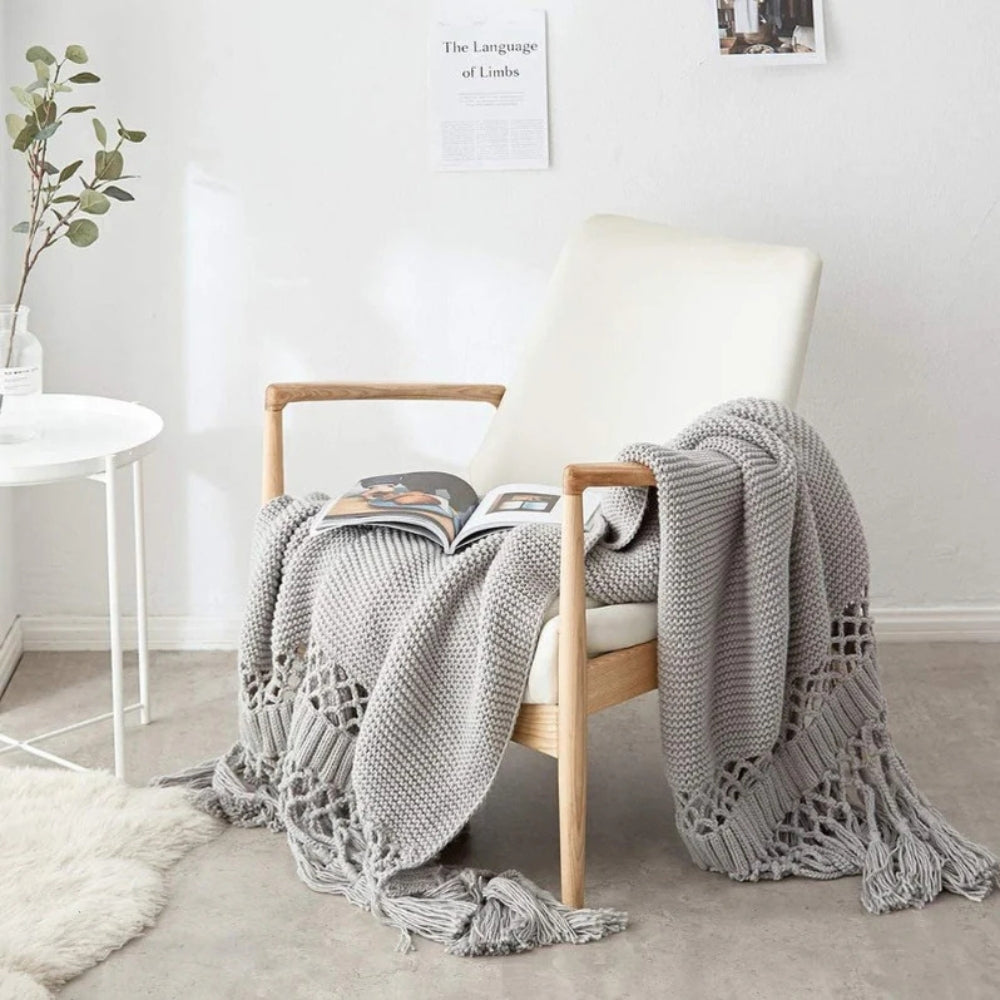 Throw Blanket Soft Knit Breathable Tassel Trim