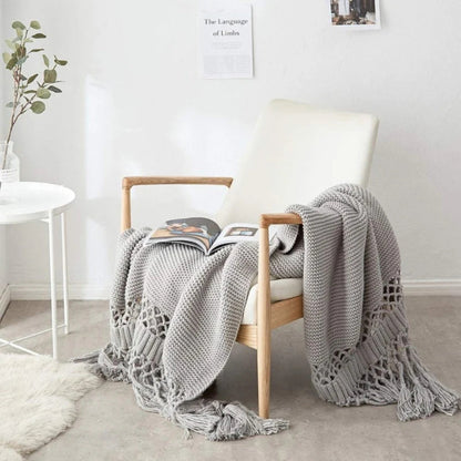 Throw Blanket Soft Knit Breathable Tassel Trim