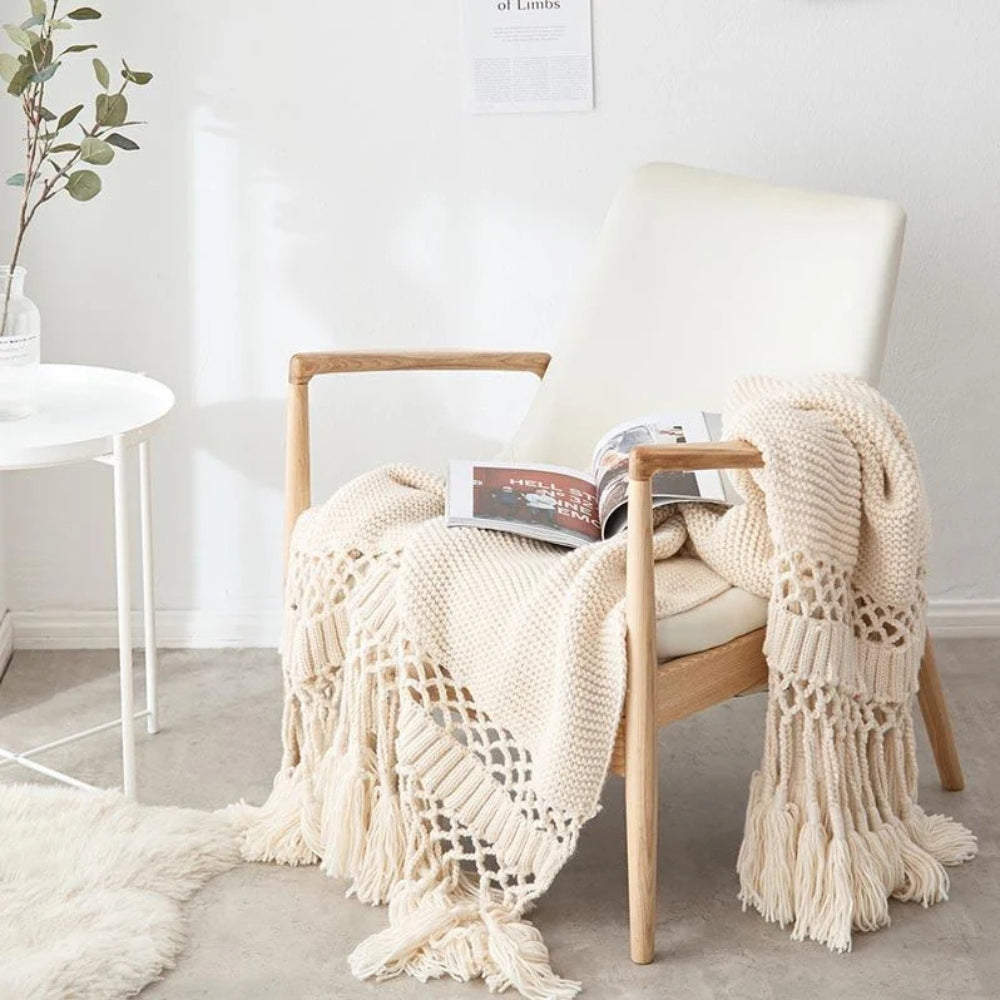 Throw Blanket Soft Knit Breathable Tassel Trim