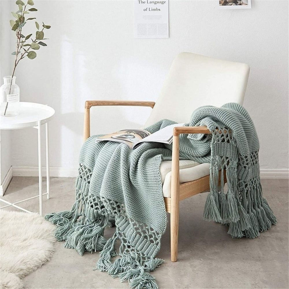 Throw Blanket Soft Knit Breathable Tassel Trim