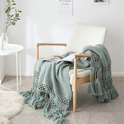 Throw Blanket Soft Knit Breathable Tassel Trim