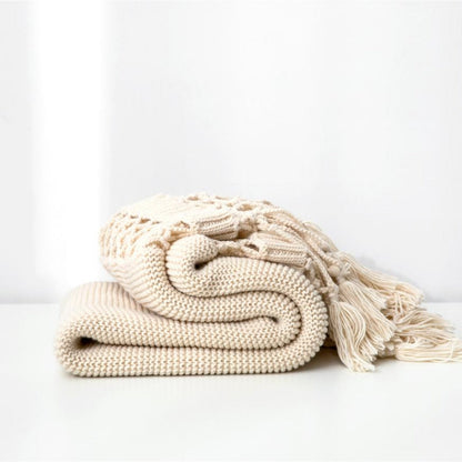 Throw Blanket Soft Knit Breathable Tassel Trim