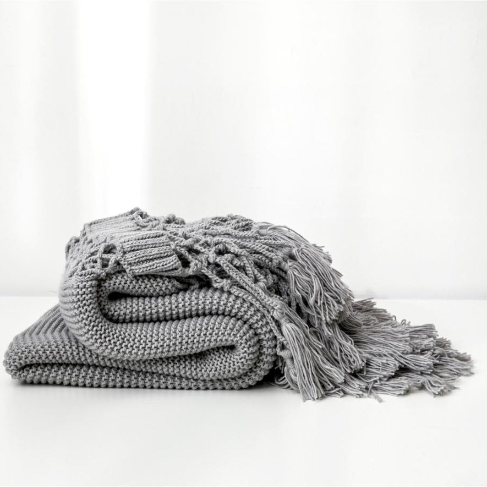 Throw Blanket Soft Knit Breathable Tassel Trim