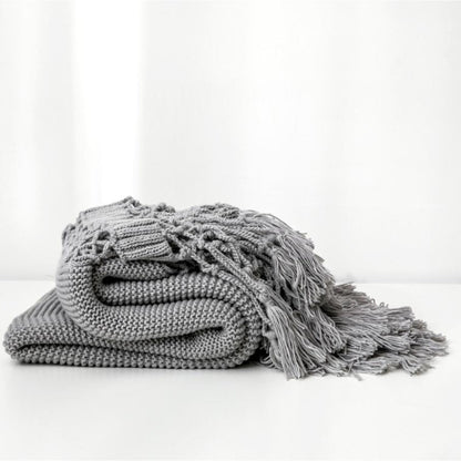 Throw Blanket Soft Knit Breathable Tassel Trim