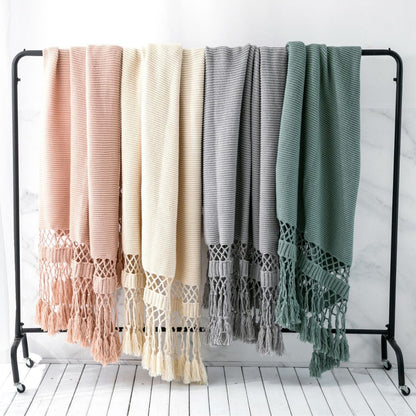 Throw Blanket Soft Knit Breathable Tassel Trim
