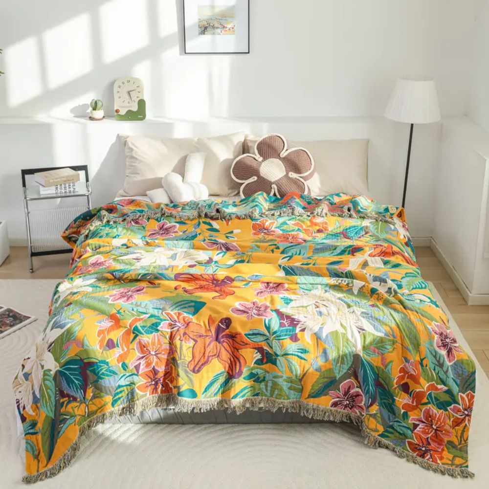 Throw Blanket Tropical Cotton Oversized 79 x 90.5 Inches