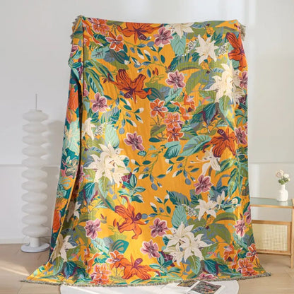Throw Blanket Tropical Cotton Oversized 79 x 90.5 Inches