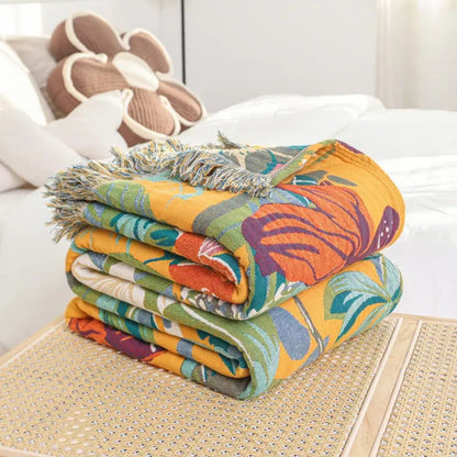 Throw Blanket Tropical Cotton Oversized 79 x 90.5 Inches