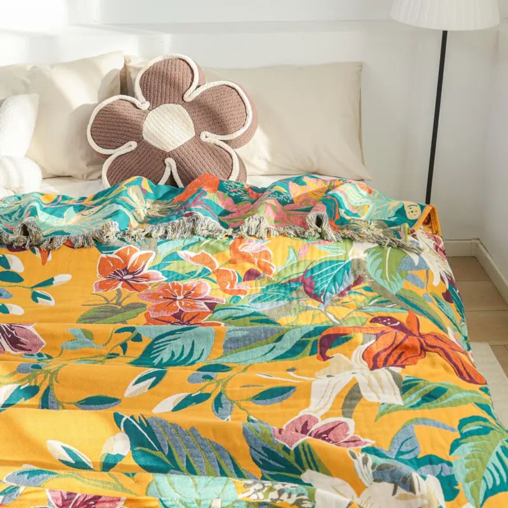 Throw Blanket Tropical Cotton Oversized 79 x 90.5 Inches