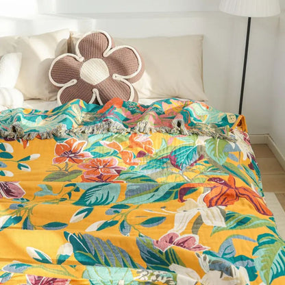 Throw Blanket Tropical Cotton Oversized 79 x 90.5 Inches