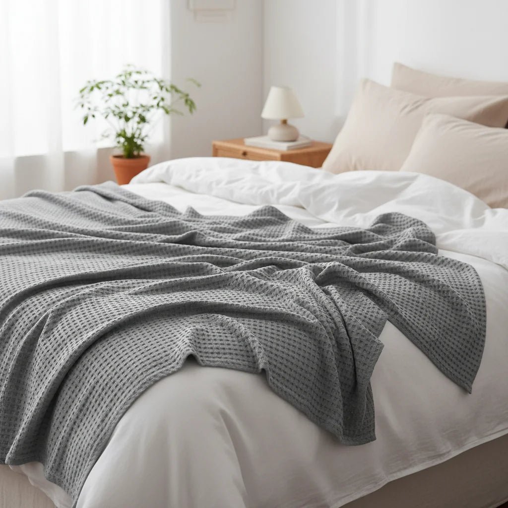 Throw Blanket Waffle Weave Lightweight & Machine Washable