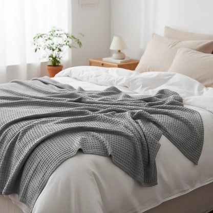 Throw Blanket Waffle Weave Lightweight & Machine Washable