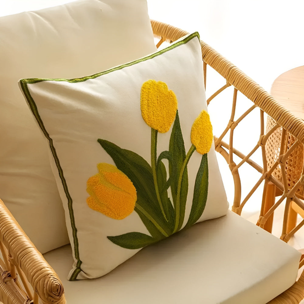 Throw Pillow Cover Boho Floral Embroidered Cotton