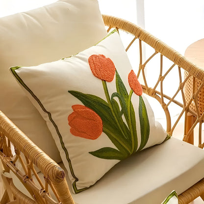 Throw Pillow Cover Boho Floral Embroidered Cotton
