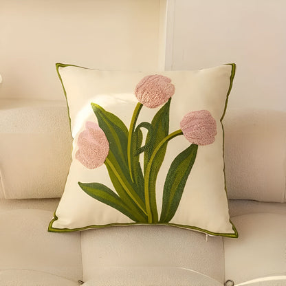 Throw Pillow Cover Boho Floral Embroidered Cotton