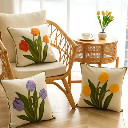 Throw Pillow Cover Boho Floral Embroidered Cotton