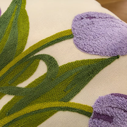 Throw Pillow Cover Boho Floral Embroidered Cotton