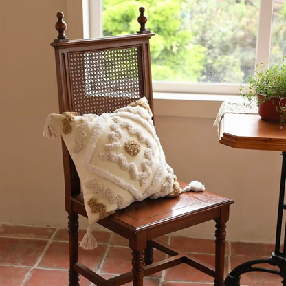 Throw Pillow Cover Cotton Canvas Tufted Tassels