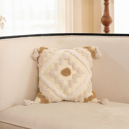 Throw Pillow Cover Cotton Canvas Tufted Tassels