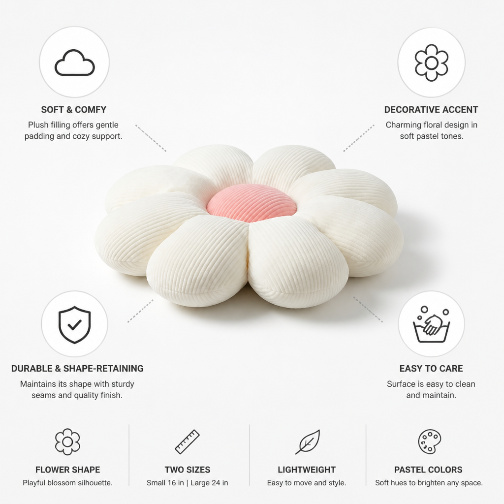 Throw Pillow Flower-Shaped Pastel Plush & Shape-Retaining