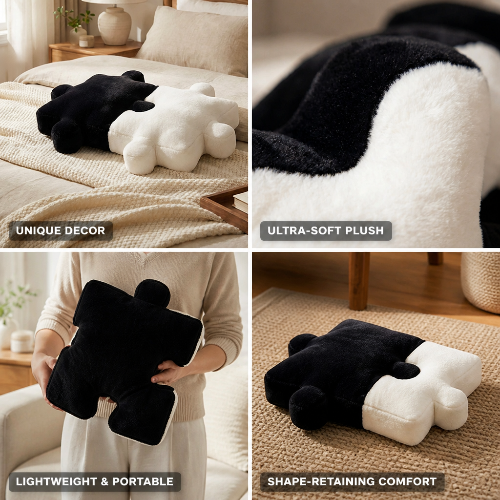 Throw Pillow Puzzle-Shaped Plush Extra-Thick Filling