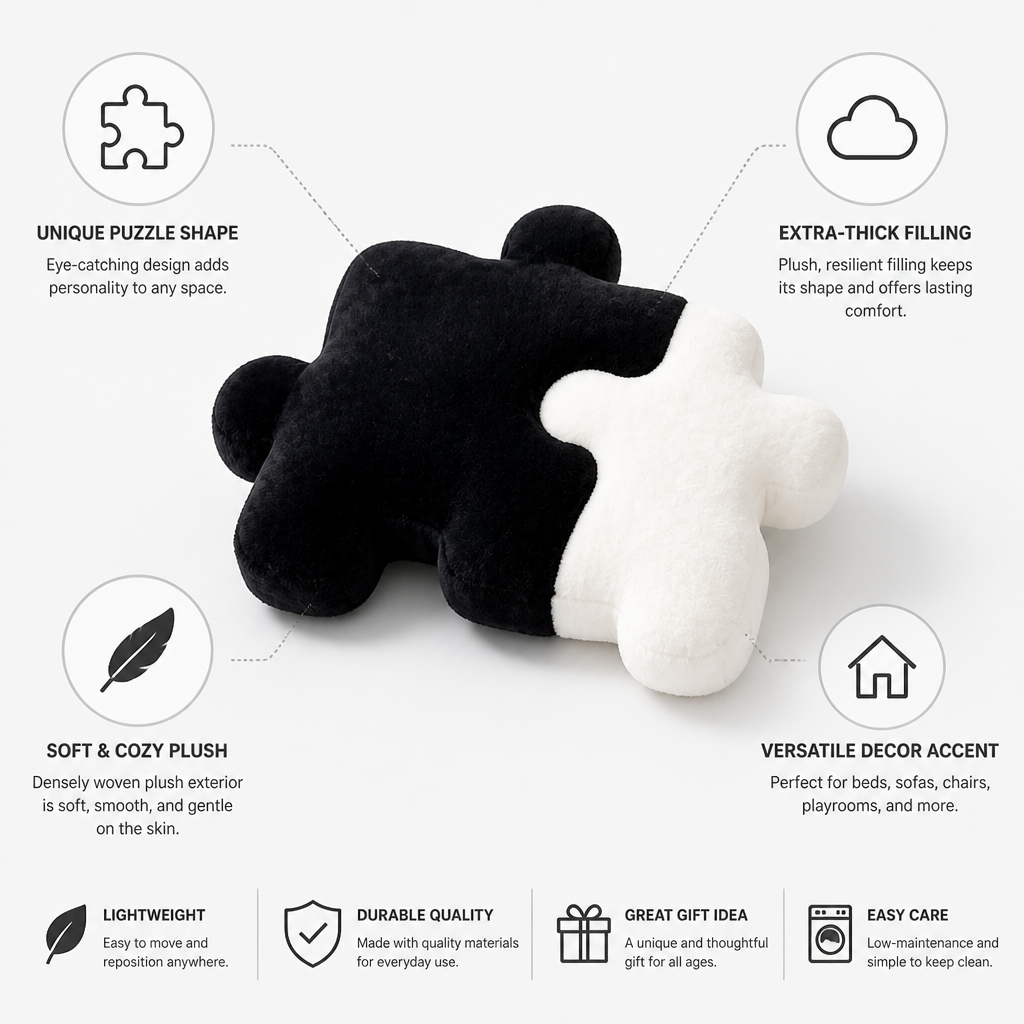 Throw Pillow Puzzle-Shaped Plush Extra-Thick Filling