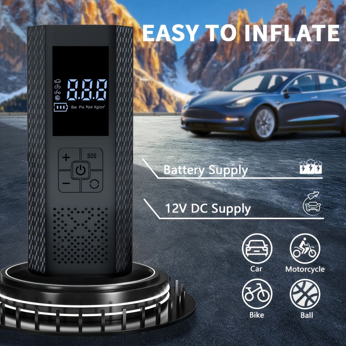 Tire Inflator Cordless USB Rechargeable 150 PSI Digital Display