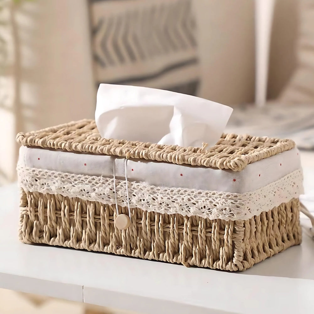Tissue Box Cover Handwoven Braided Paper Rope Lace Trim