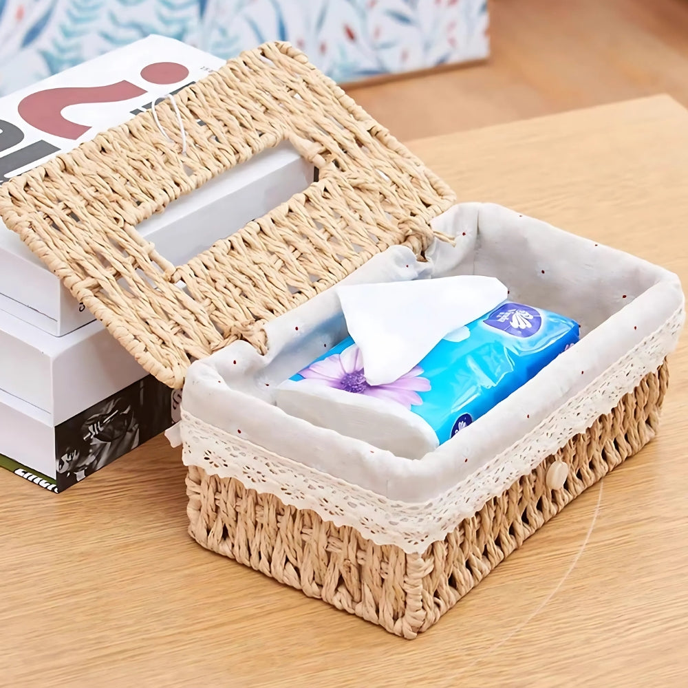 Tissue Box Cover Handwoven Braided Paper Rope Lace Trim