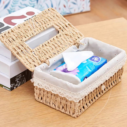 Tissue Box Cover Handwoven Braided Paper Rope Lace Trim