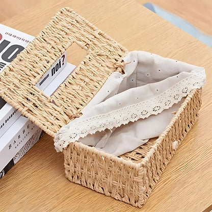 Tissue Box Cover Handwoven Braided Paper Rope Lace Trim
