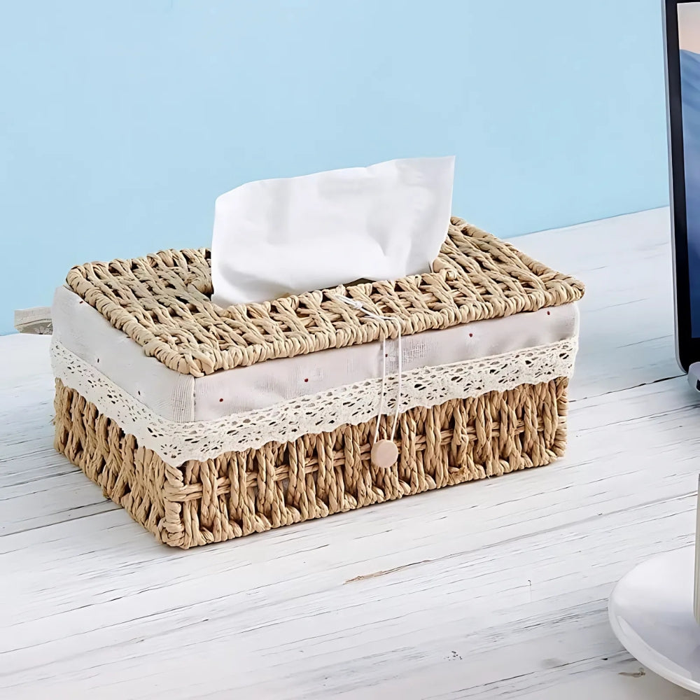 Tissue Box Cover Handwoven Braided Paper Rope Lace Trim