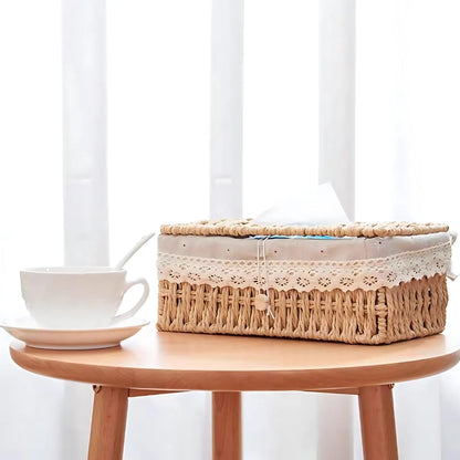 Tissue Box Cover Handwoven Braided Paper Rope Lace Trim