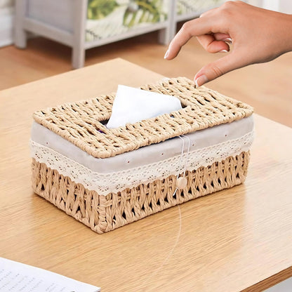Tissue Box Cover Handwoven Braided Paper Rope Lace Trim