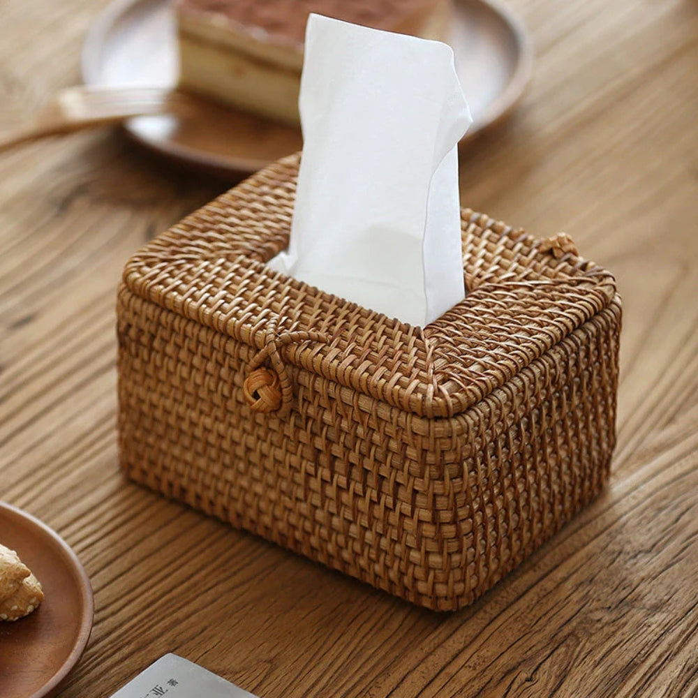 Tissue Box Handwoven Rattan Loop Closure