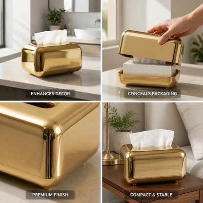 Tissue Box Holder Mirrored High-Gloss Compact Conceals Packaging