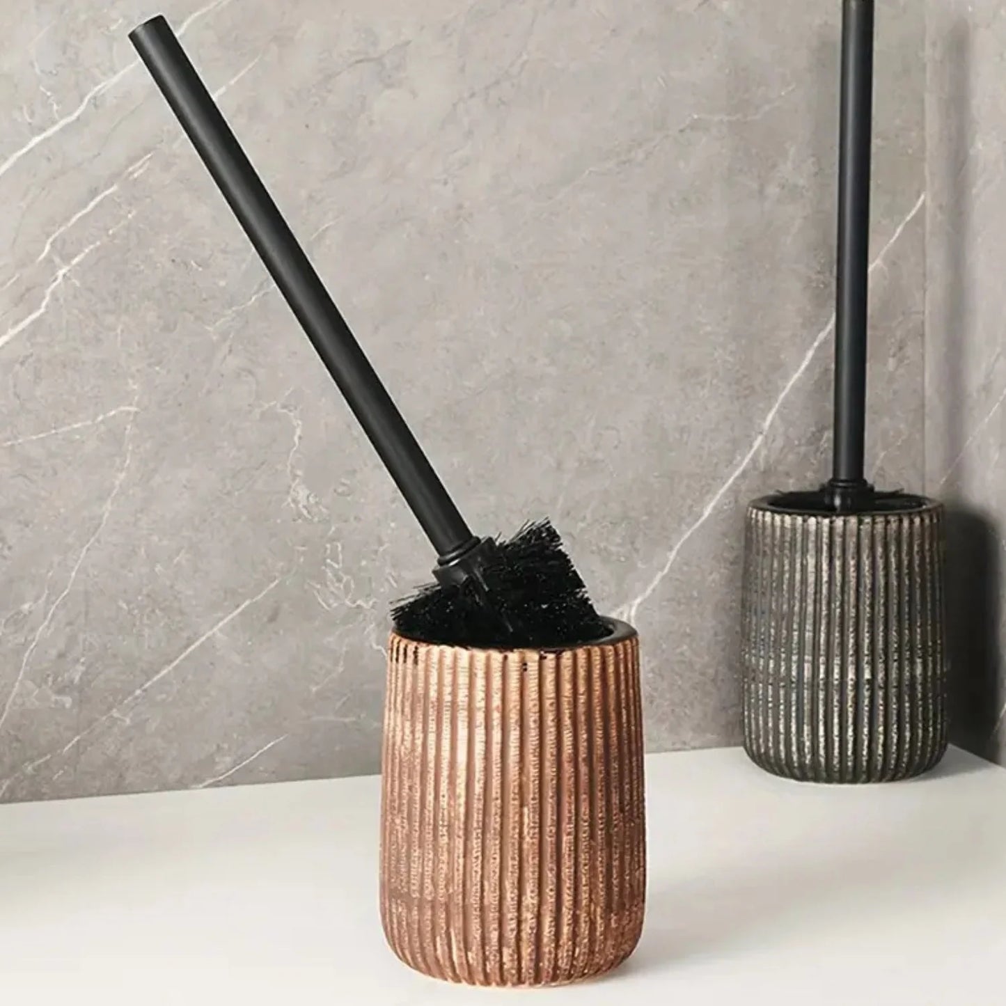 Toilet Brush & Holder Ribbed Ceramic Floor-Mounted