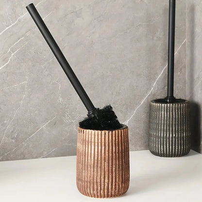 Toilet Brush & Holder Ribbed Ceramic Floor-Mounted