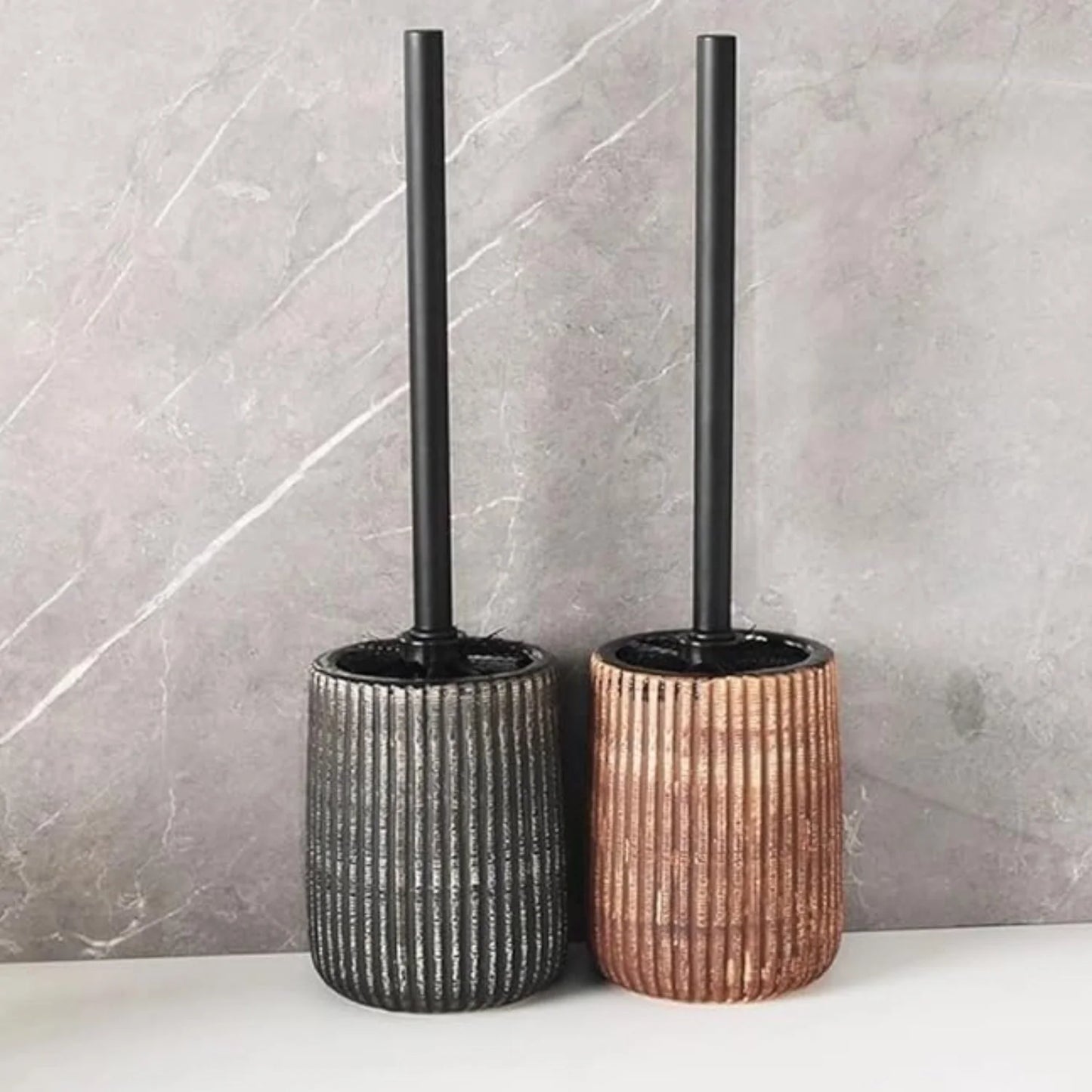 Toilet Brush & Holder Ribbed Ceramic Floor-Mounted