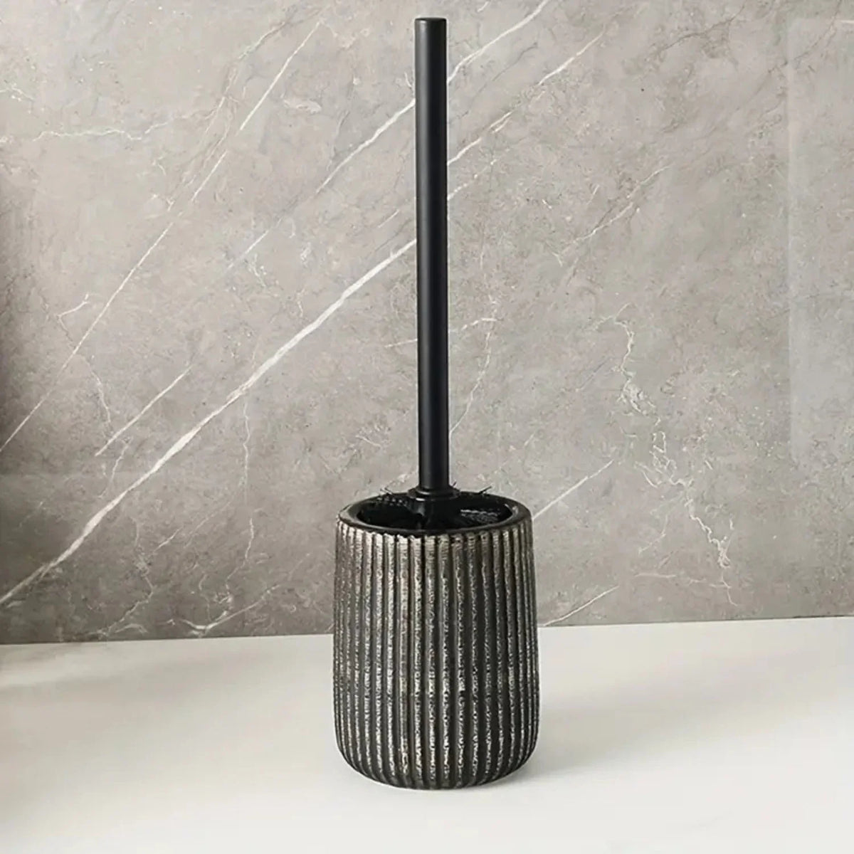 Toilet Brush & Holder Ribbed Ceramic Floor-Mounted