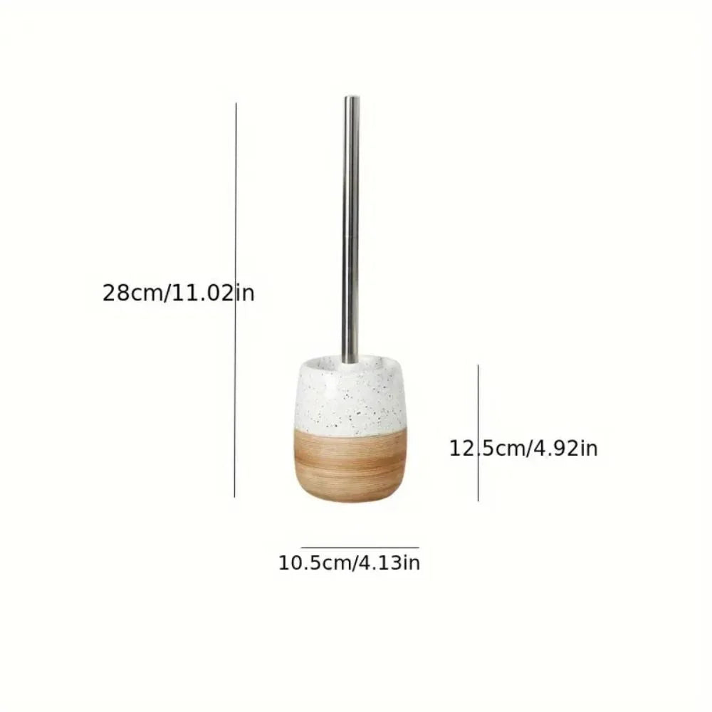 Toilet Brush & Holder Wood-Look Ceramic Base Drip-Proof