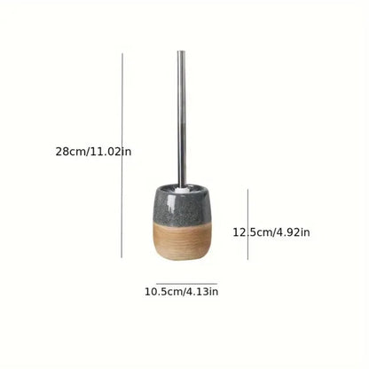 Toilet Brush & Holder Wood-Look Ceramic Base Drip-Proof