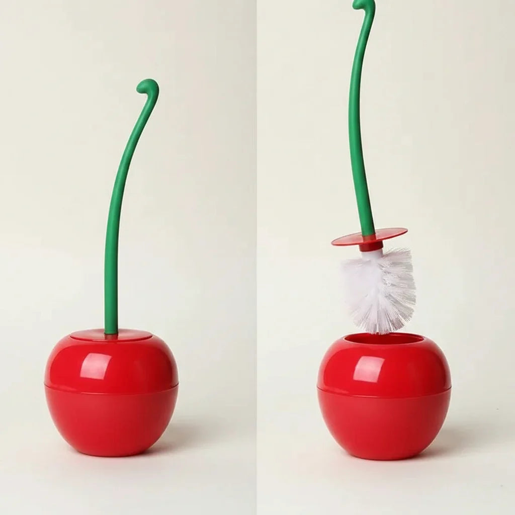 Toilet Brush Set Cherry-Shaped Holder Thick Brush Head