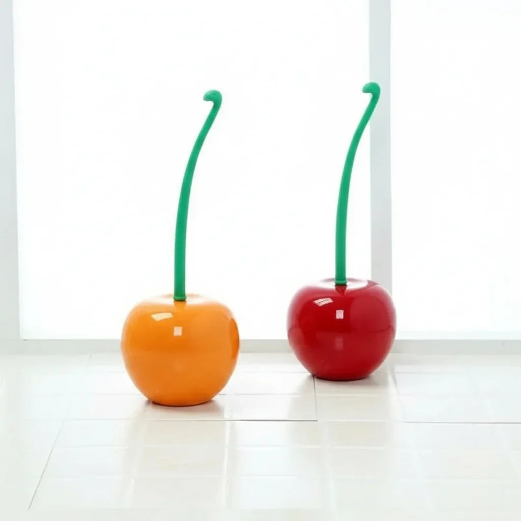 Toilet Brush Set Cherry-Shaped Holder Thick Brush Head