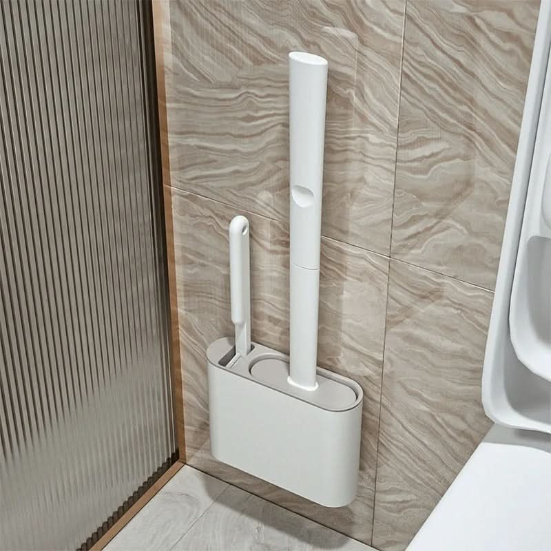 Toilet Brush Set Flat Silicone Head Non-Stick Ventilated Holder